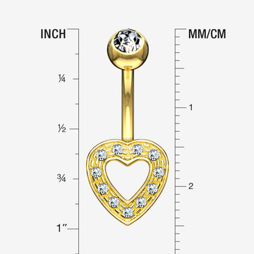 Detail View 1 of 14 Karat Gold Charming Heart Sparkle Belly Button Ring-Clear Gem